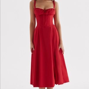 HOUSE of CB red Carmen dress SMALL S corset bustier maxi cottagecore prairie